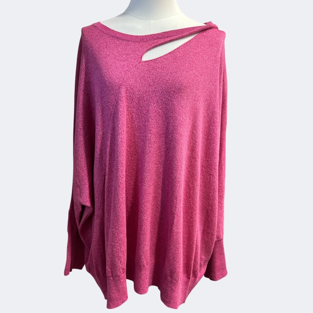 Nic+Zoe‎ Sweater Womens 3X Pink Metaallic Twist Cutout Neck Batwing Pullover Top